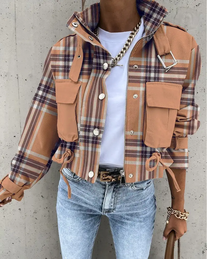 Drawstring Hem Collar Jacket