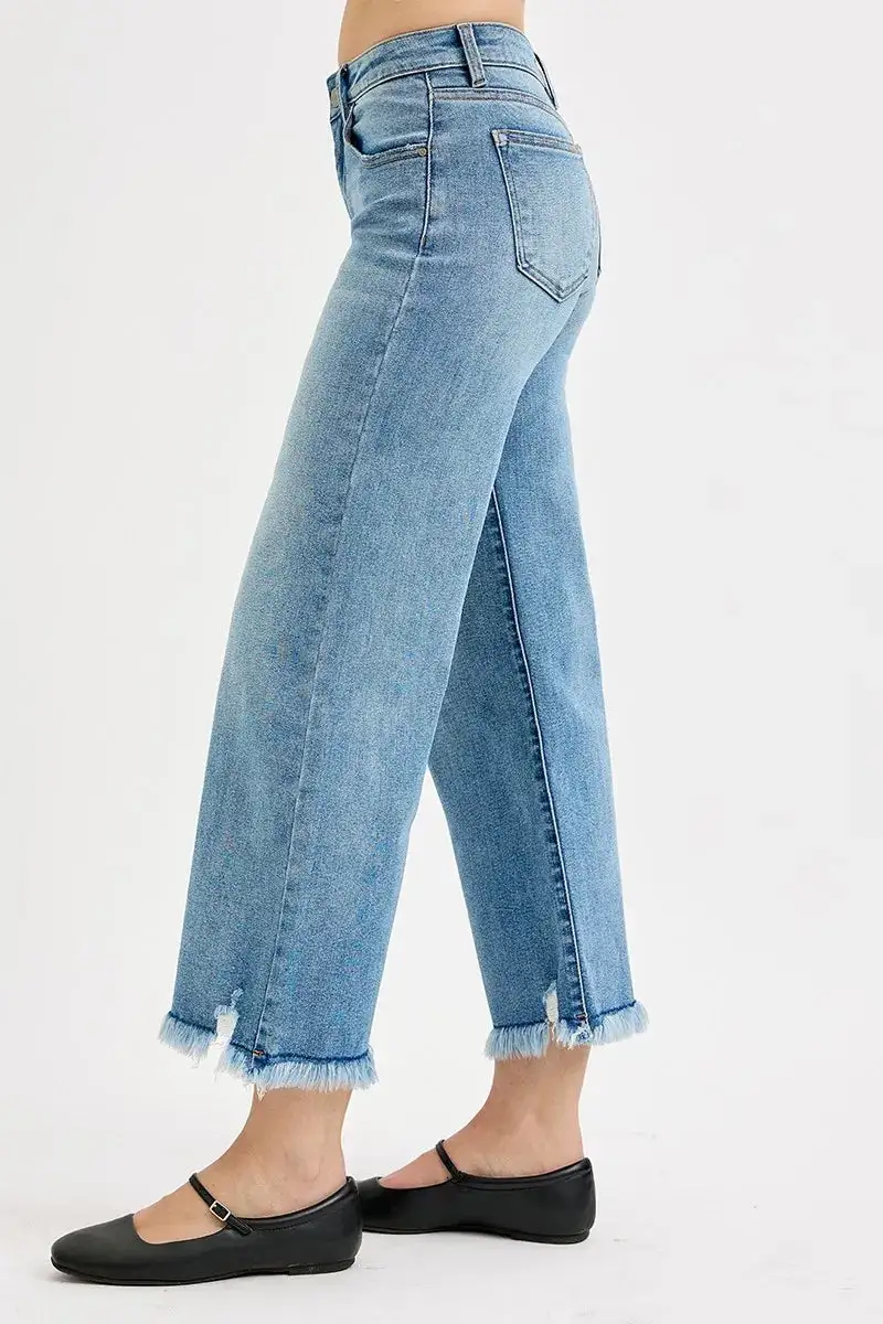 Casual Mid Rise Wide Leg Denim Jeans