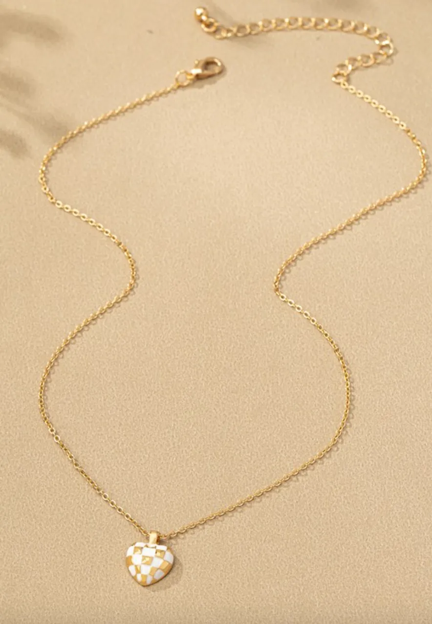 Checkered Heart Pendant Necklace