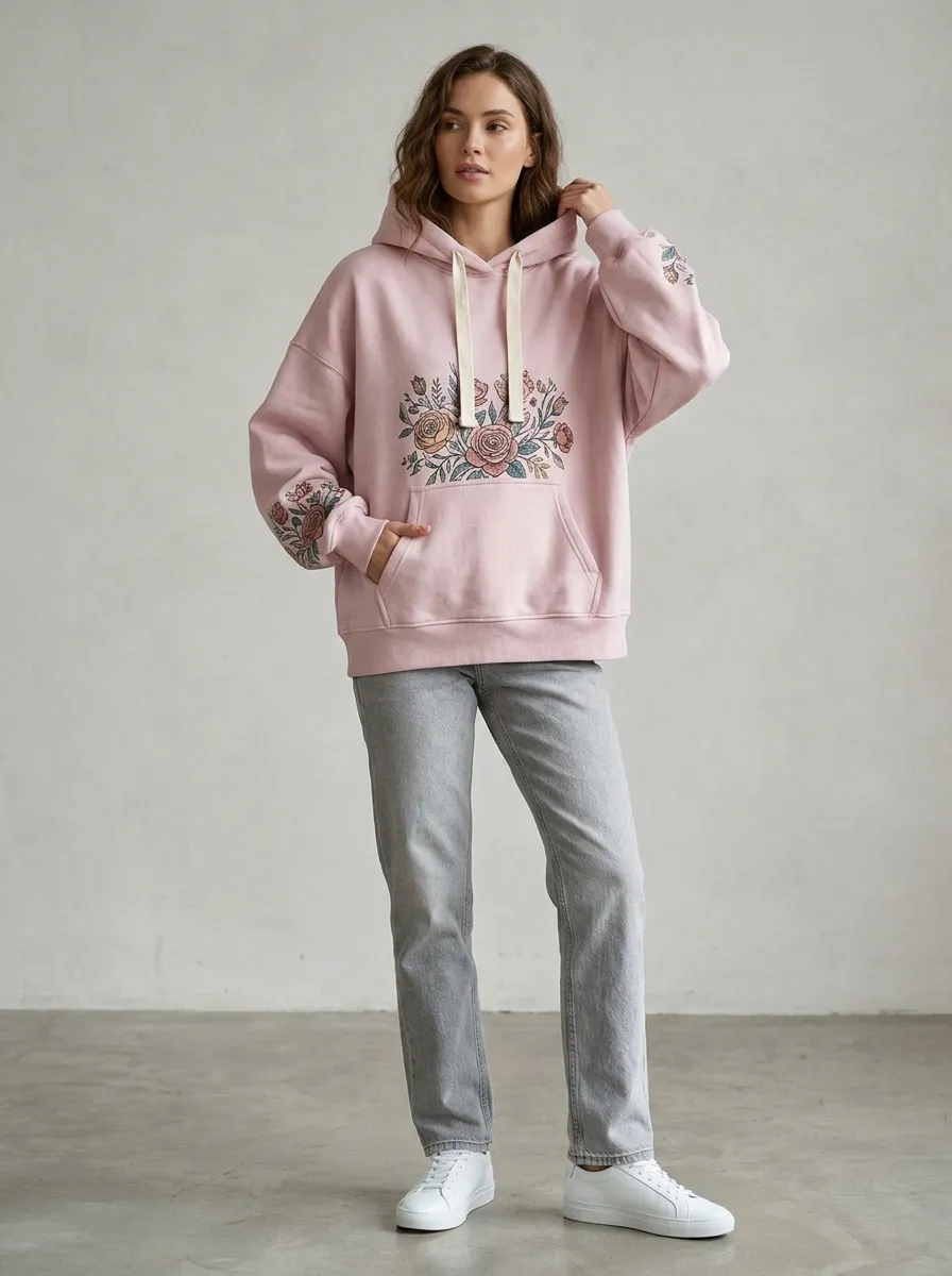 Women's Floral Lover Pink Rose Bouquet Printed Hoodie