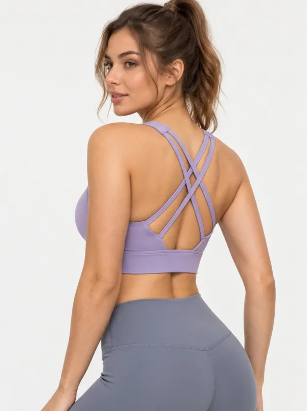 Women's Purple Cross Back Sports Bra