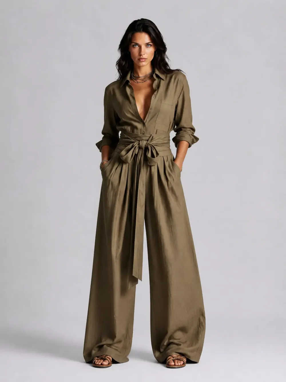 Allison Long-sleeve Lace-up Jumpsuit