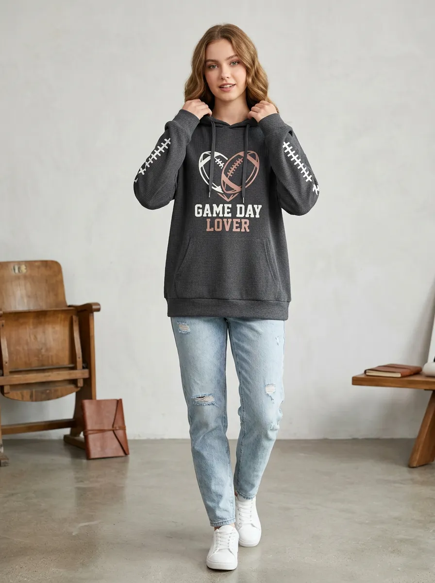 Women's Playbook Inspired Gridiron Heart Ball Game Day Graphic Hoodie