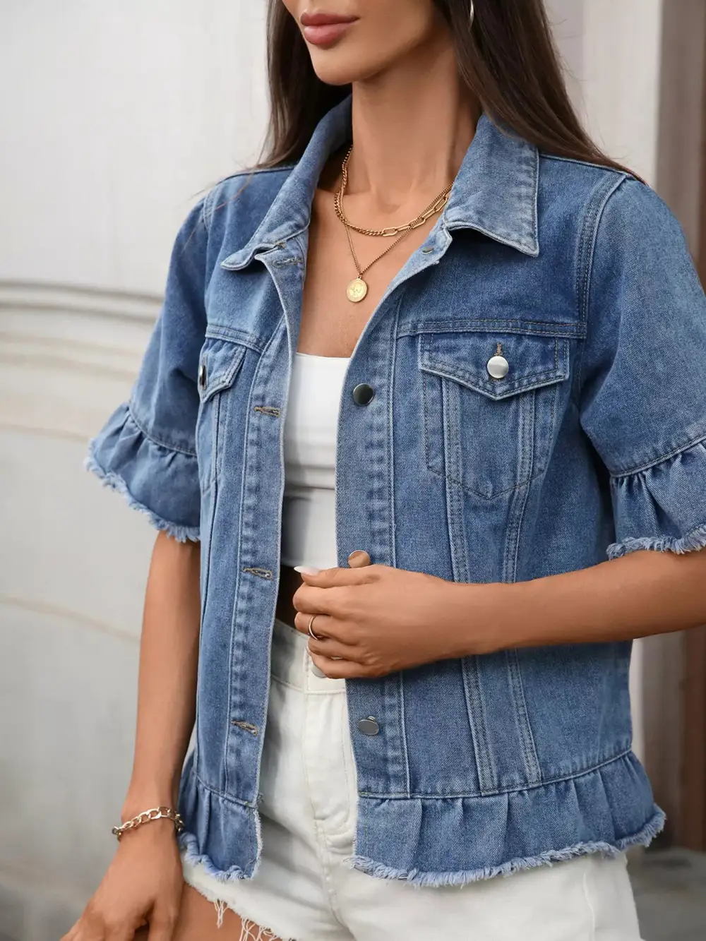 Raw Hem Button Up Jacket Effortless Outfit Layer