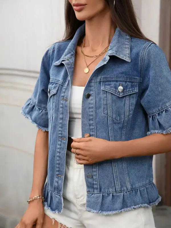 Raw Hem Button Up Jacket Effortless Outfit Layer