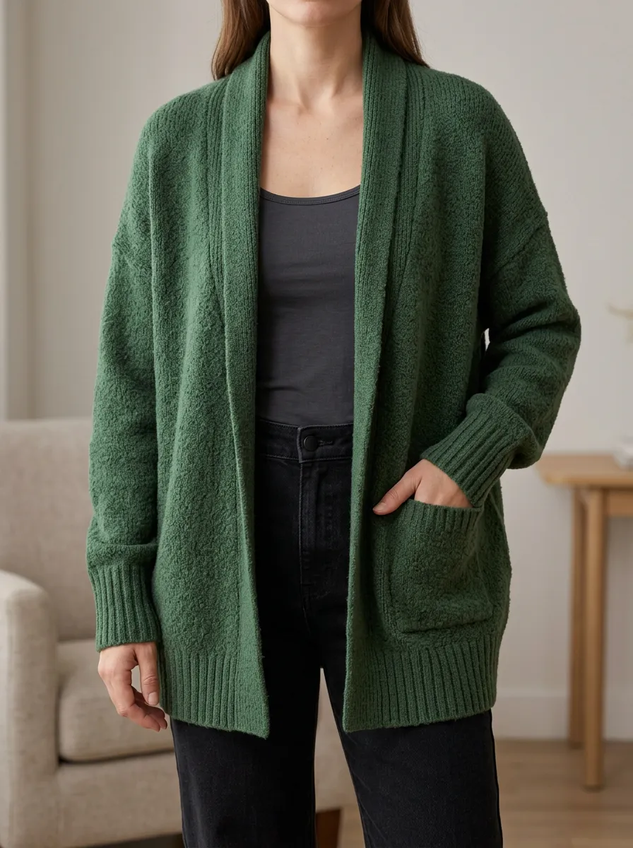 Women's Ribbed Knit Open Front Shawl Collar Cardigan