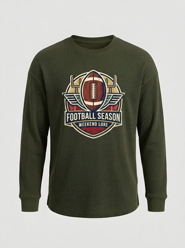 Men's Football Season Winged Ball Printed Waffle Long Sleeve T-Shirt