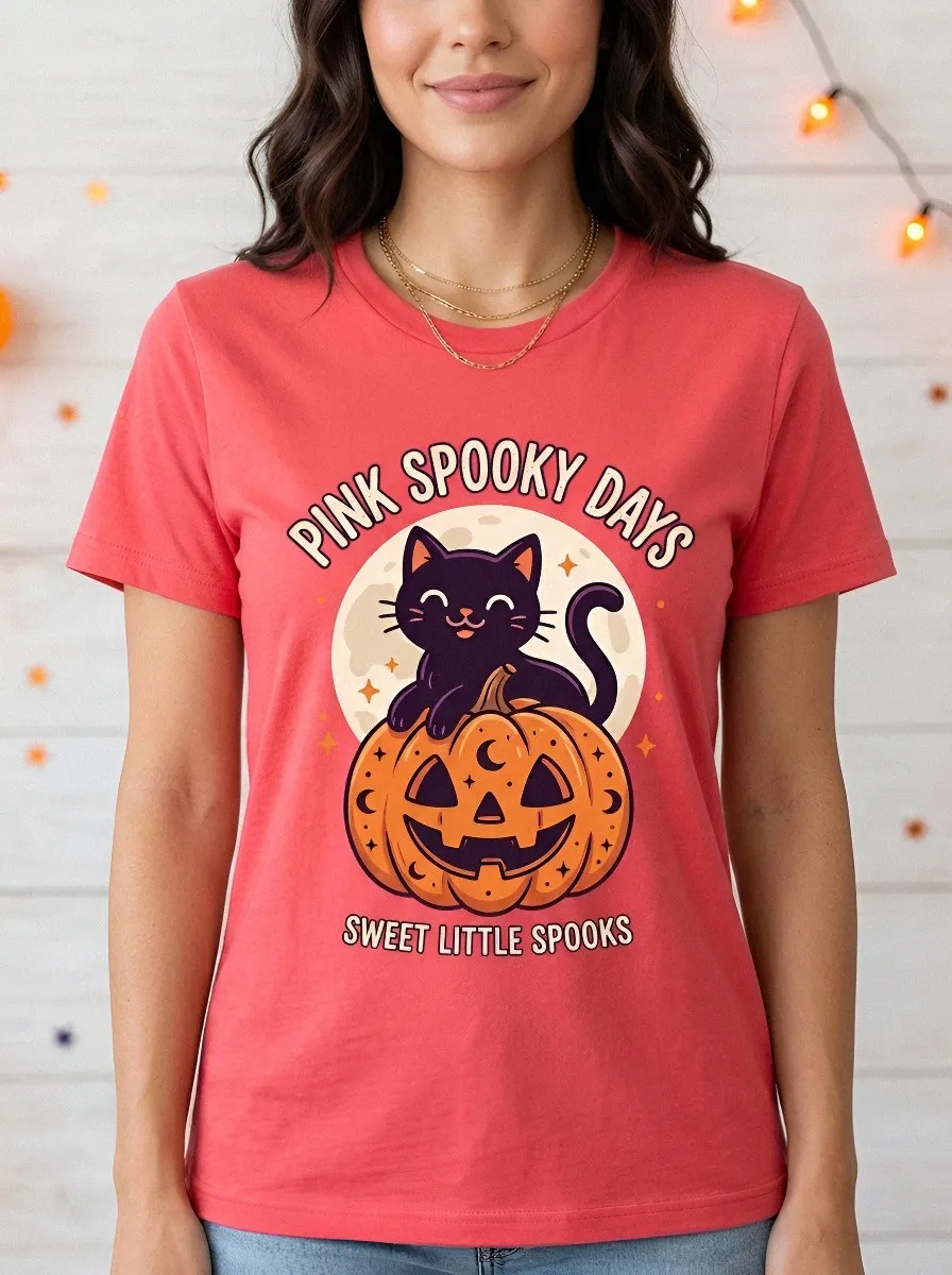 Moonlit Pumpkin Cat Halloween Graphic T-Shirt