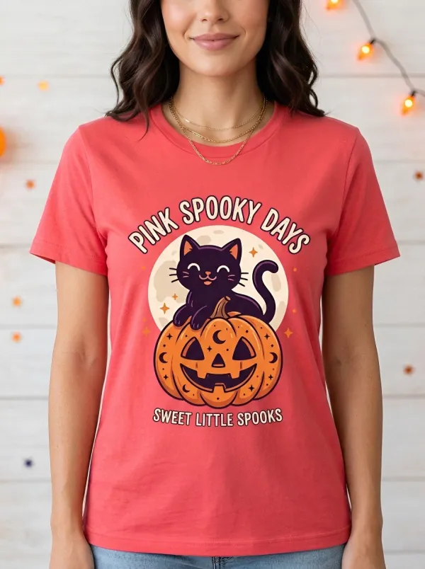 Moonlit Pumpkin Cat Halloween Graphic T-Shirt