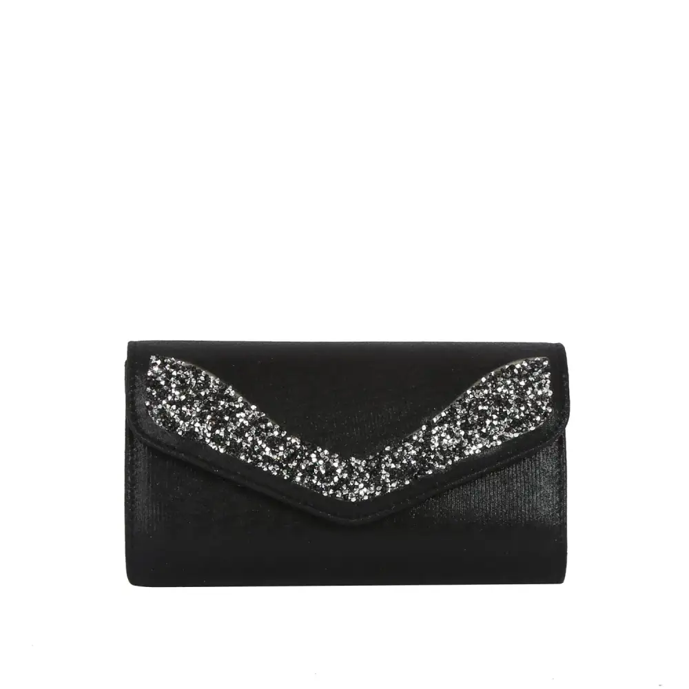 Chain Accent Flap Front Faux Leather Evening Clutch Bag