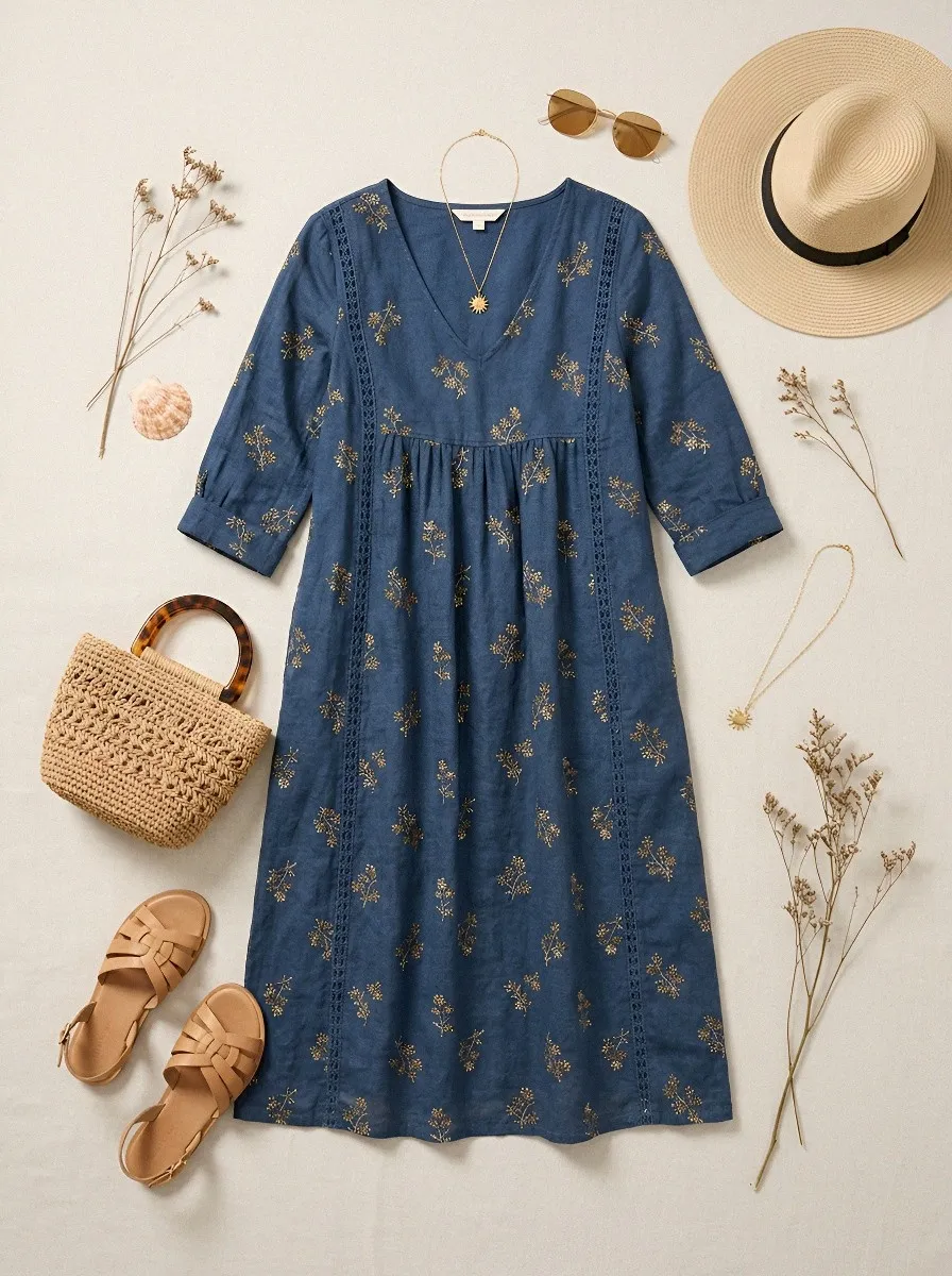 Women's Summer Vacation Floral Pattern Printed Midi Dress