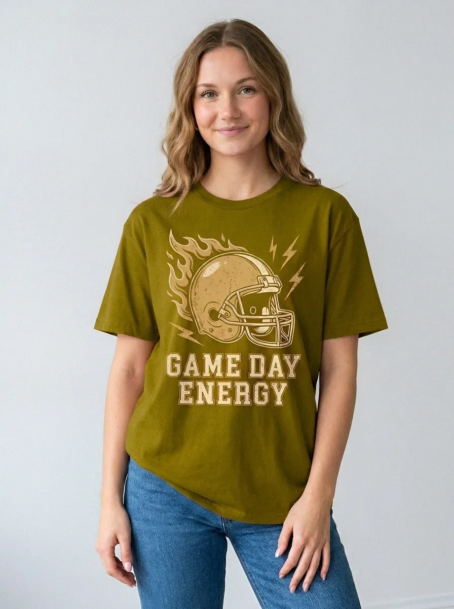 Women's Football Fan Flaming Helmet Game Day Energy Graphic T-shirt