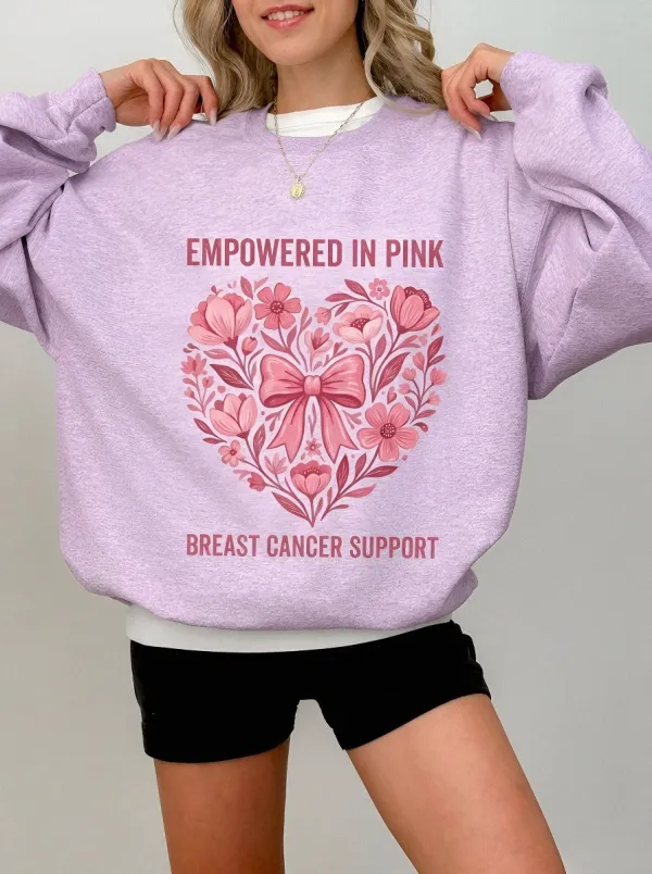 Women's Breast Cancer Awareness Floral Heart Bow Printed Sweatshirt
