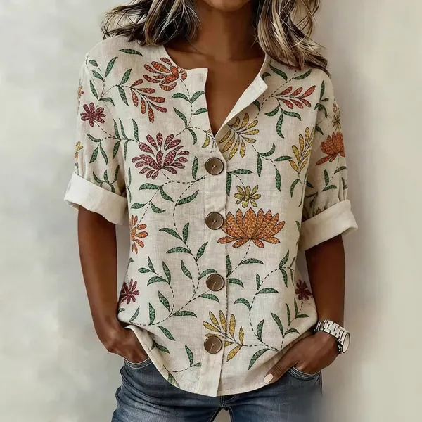 Women's Casual Short-Sleeve Cotton-Linen Top