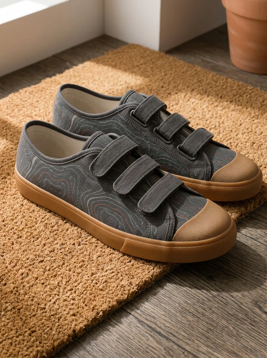 Men's Topographic Map Pattern Velcro Printed Canvas Shoes