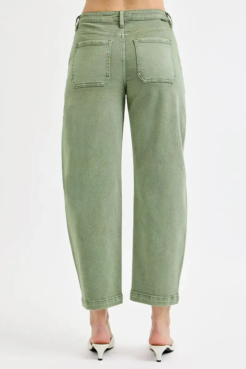 Full Size Tummy Control High Rise Crop Barrel Jeans Plus Size