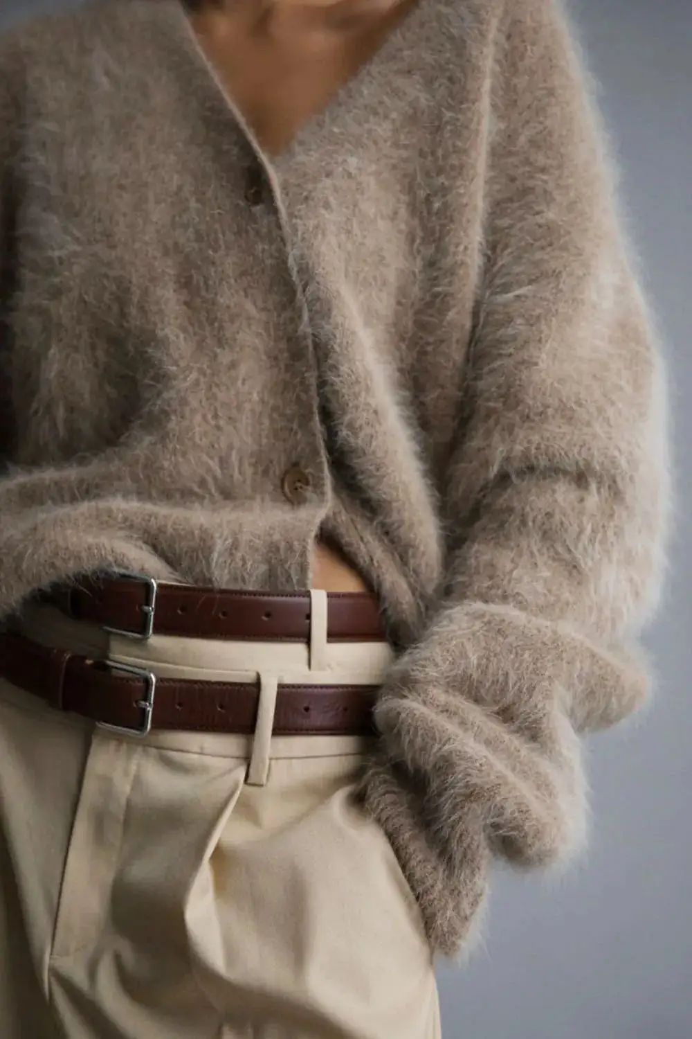 Button Down Fuzzy Long Sleeve Cardigan