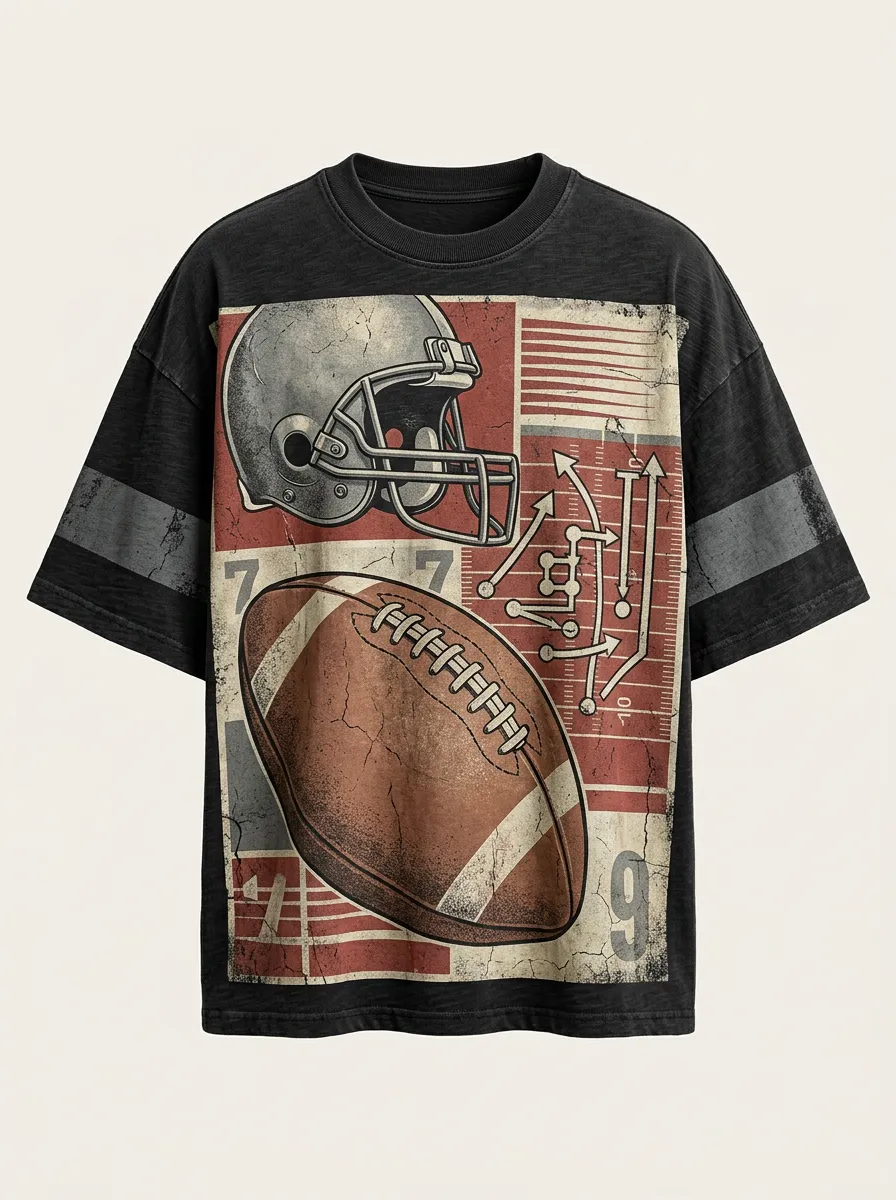 Men's American Football Fan Helmet Ball Playbook Printed T-shirt