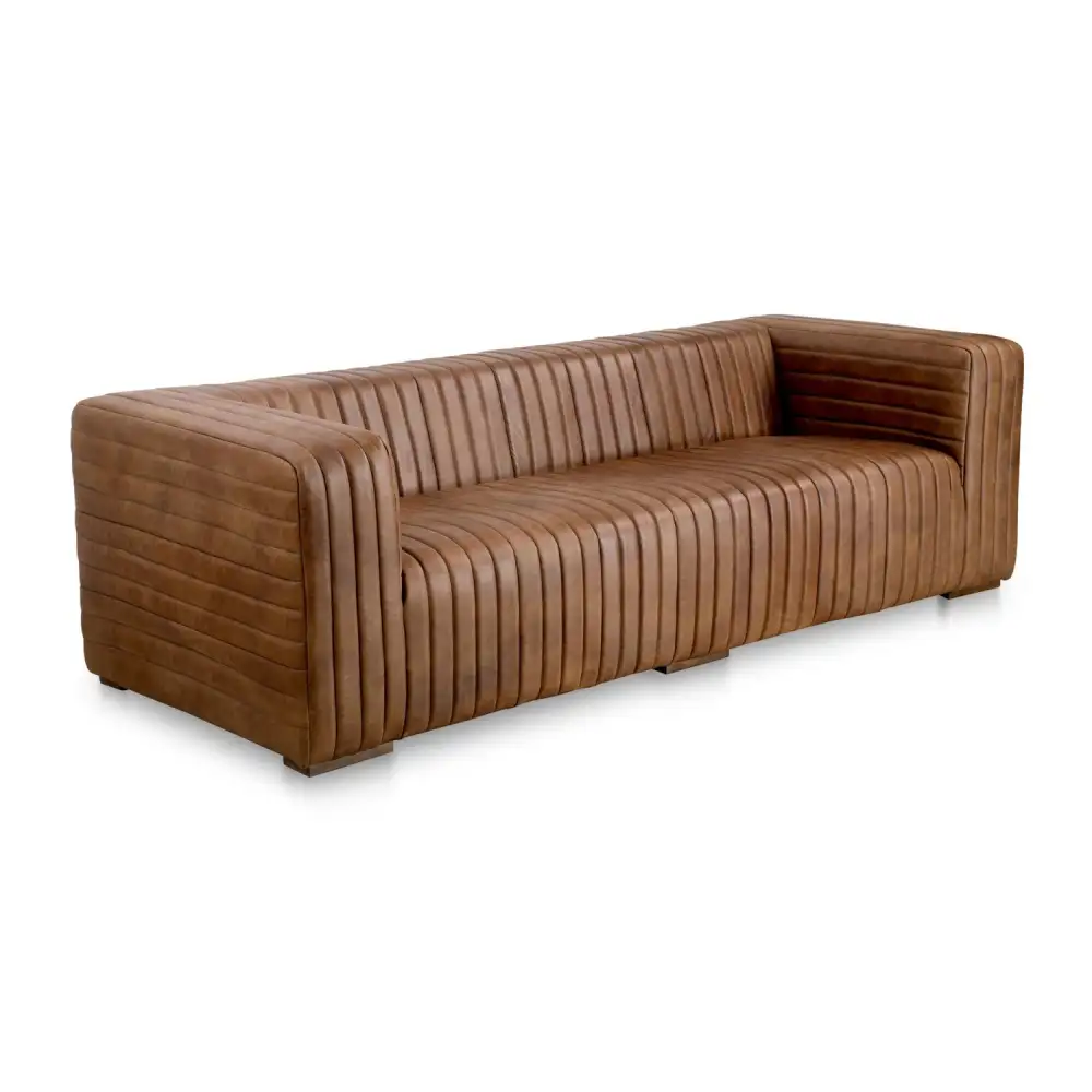 Channel-Stitched Leather Sofa