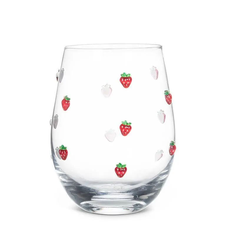 Strawberry Pattern Stemless Wine Glass