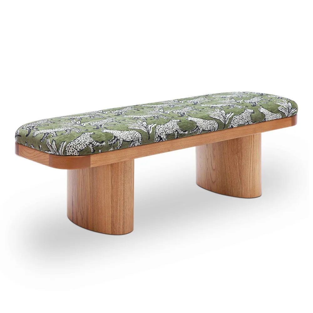Leopard Jacquard Sculptural Upholstered Ash Wood Bench
