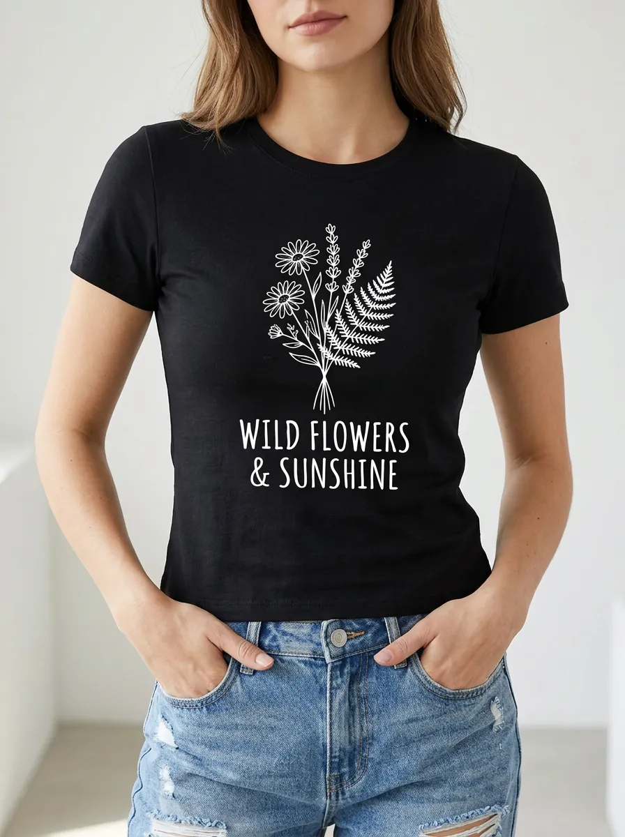 Women's Nature Lover Wildflowers & Sunshine Printed T-shirt