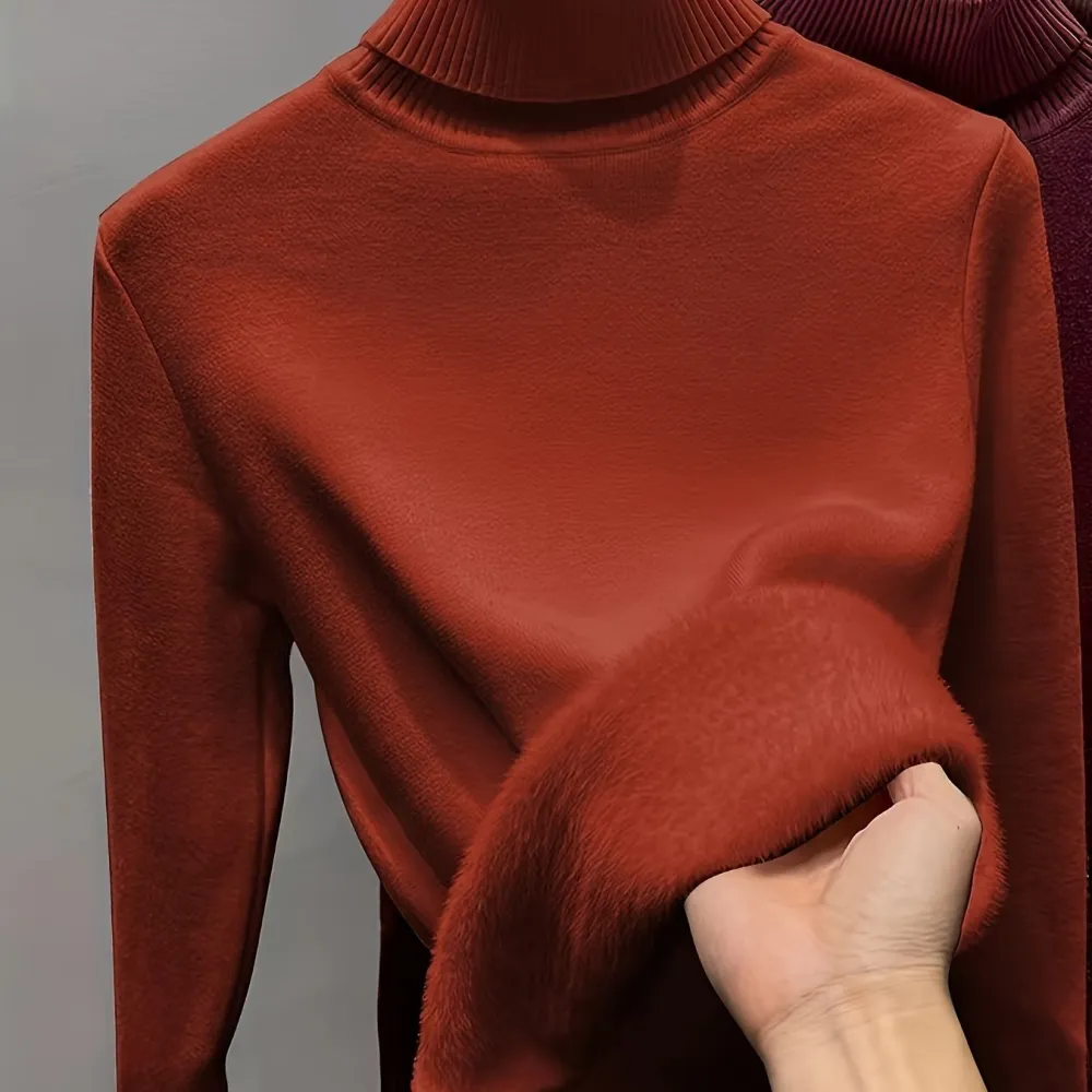 Turtle Neck Fleece Pullover Sweater Elegant Long