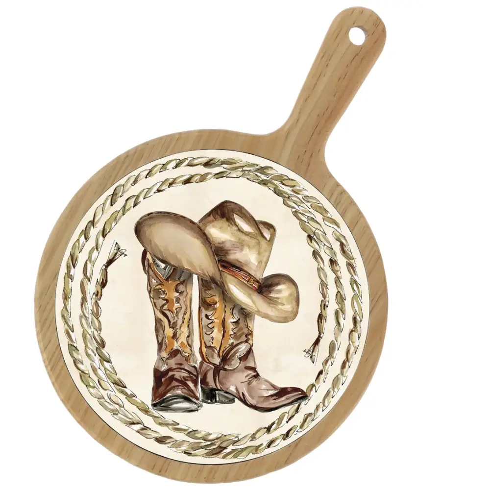 Western Motif Bamboo Ceramic Cheese Board