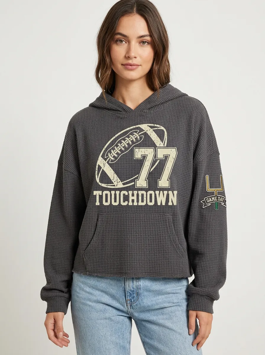 Women's Football Fan Touchdown Printed Waffle Hoodie