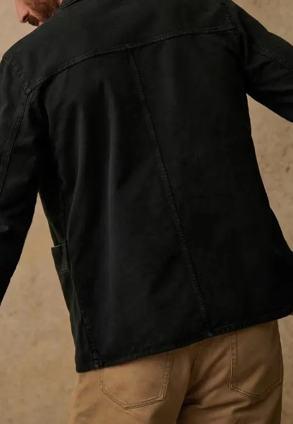 Black Washed Denim Button Front Utility Jacket