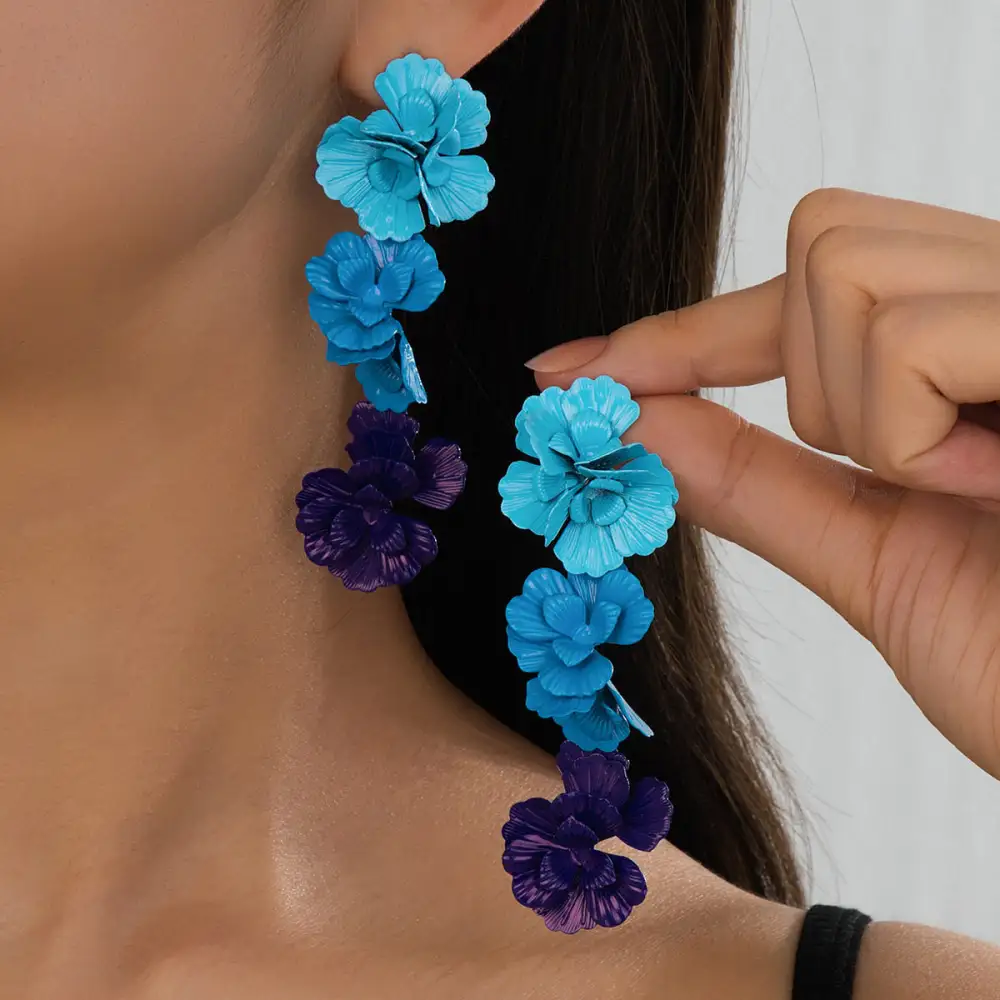 Soft Gleam Flower Long Drop Earrings