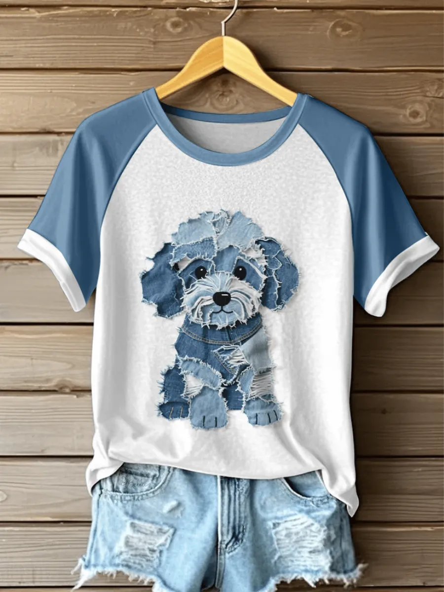 Women's Vintage Dog Print T-Shirt