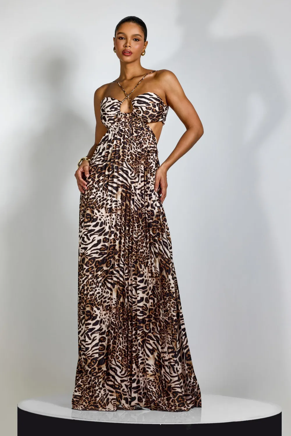 Megan Leopard Print Cutout Maxi Dress