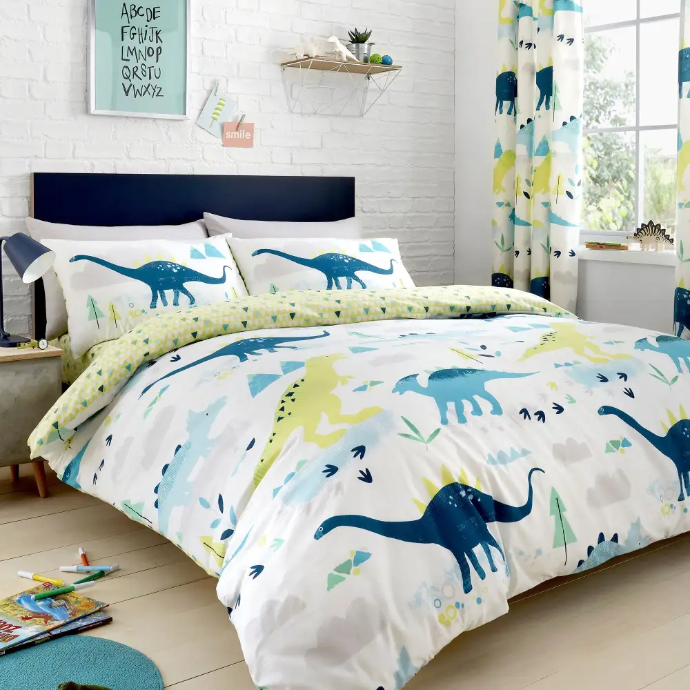 Reversible Dinosaur Cotton Duvet Cover Set