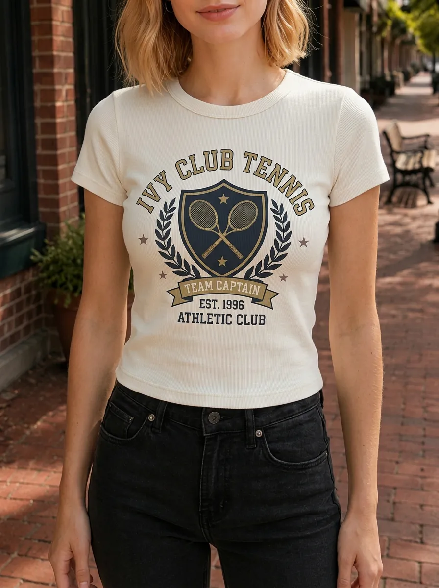 Women's Ivy Club Tennis Team Captain Shield Printed T-shirt