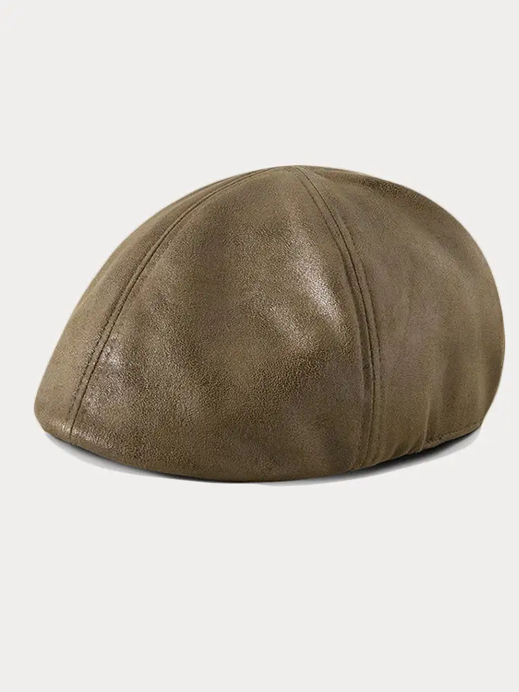 Vintage Pu Leather Beret Cap