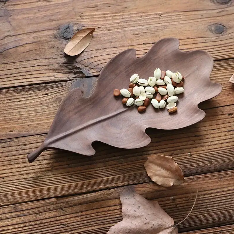 Hand-carved Walnut Leaf Trays