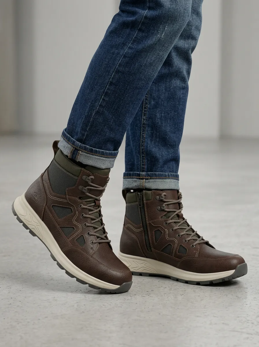 Unisex Outdoor Hiking Leather Zippered Work Boots