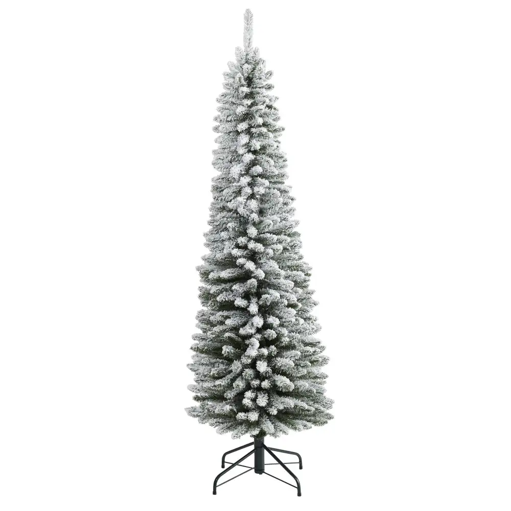 Flocked Pencil Artificial Christmas Tree with Bendable Branches Botanical Accent