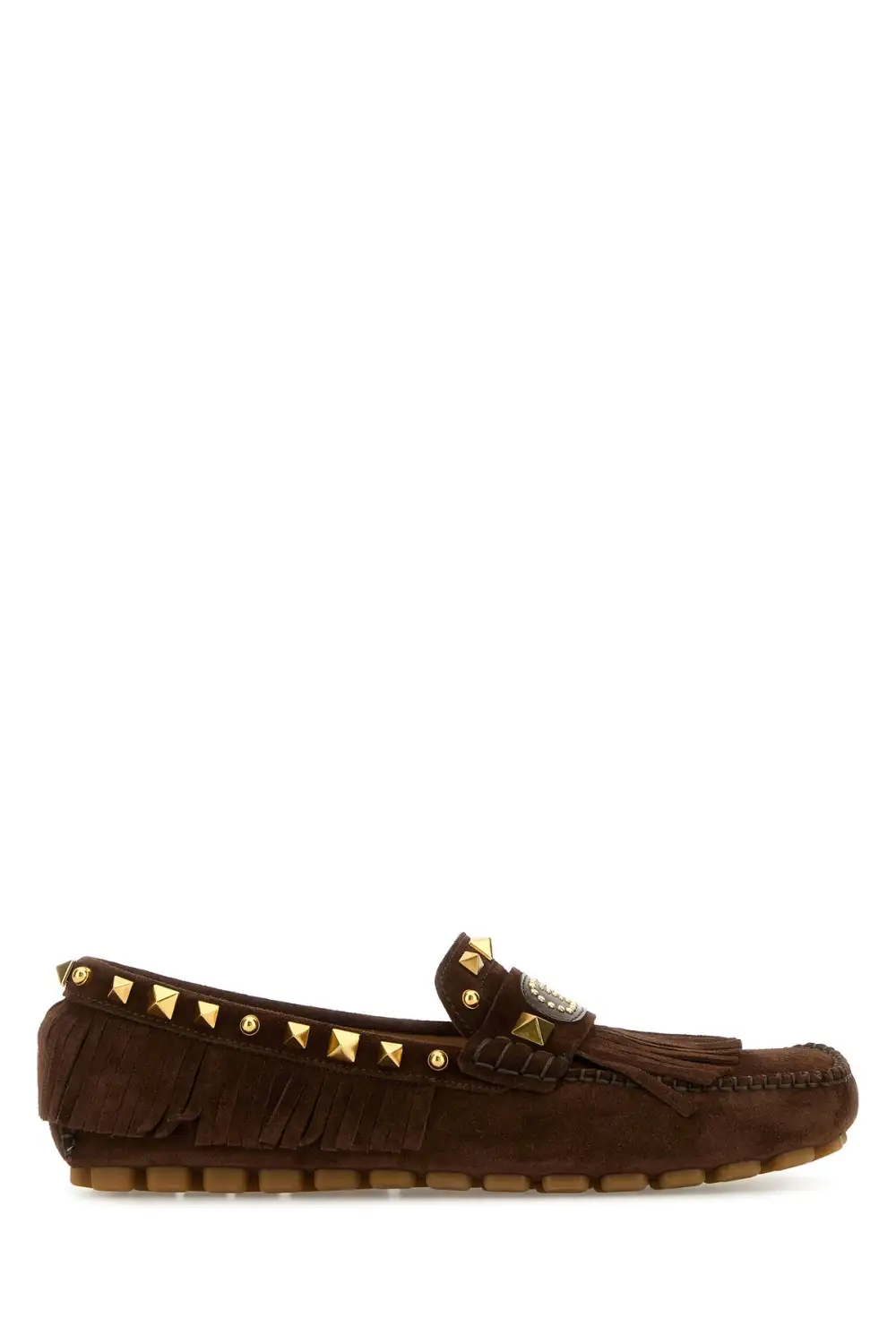 Fringed Studded Split Leather Loafers