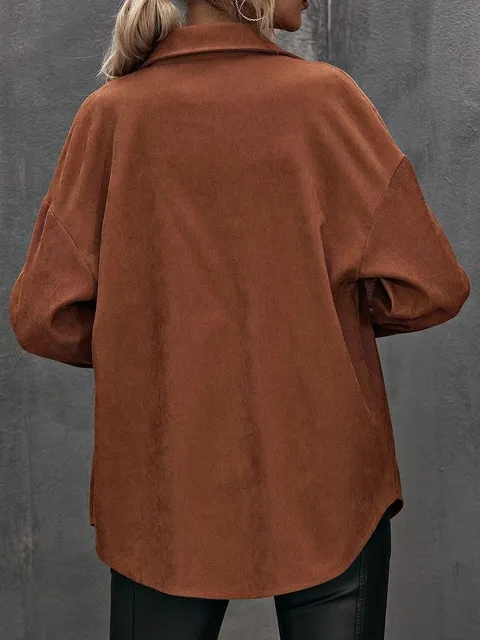 Brown Long Sleeve Pocket Solid Shirt