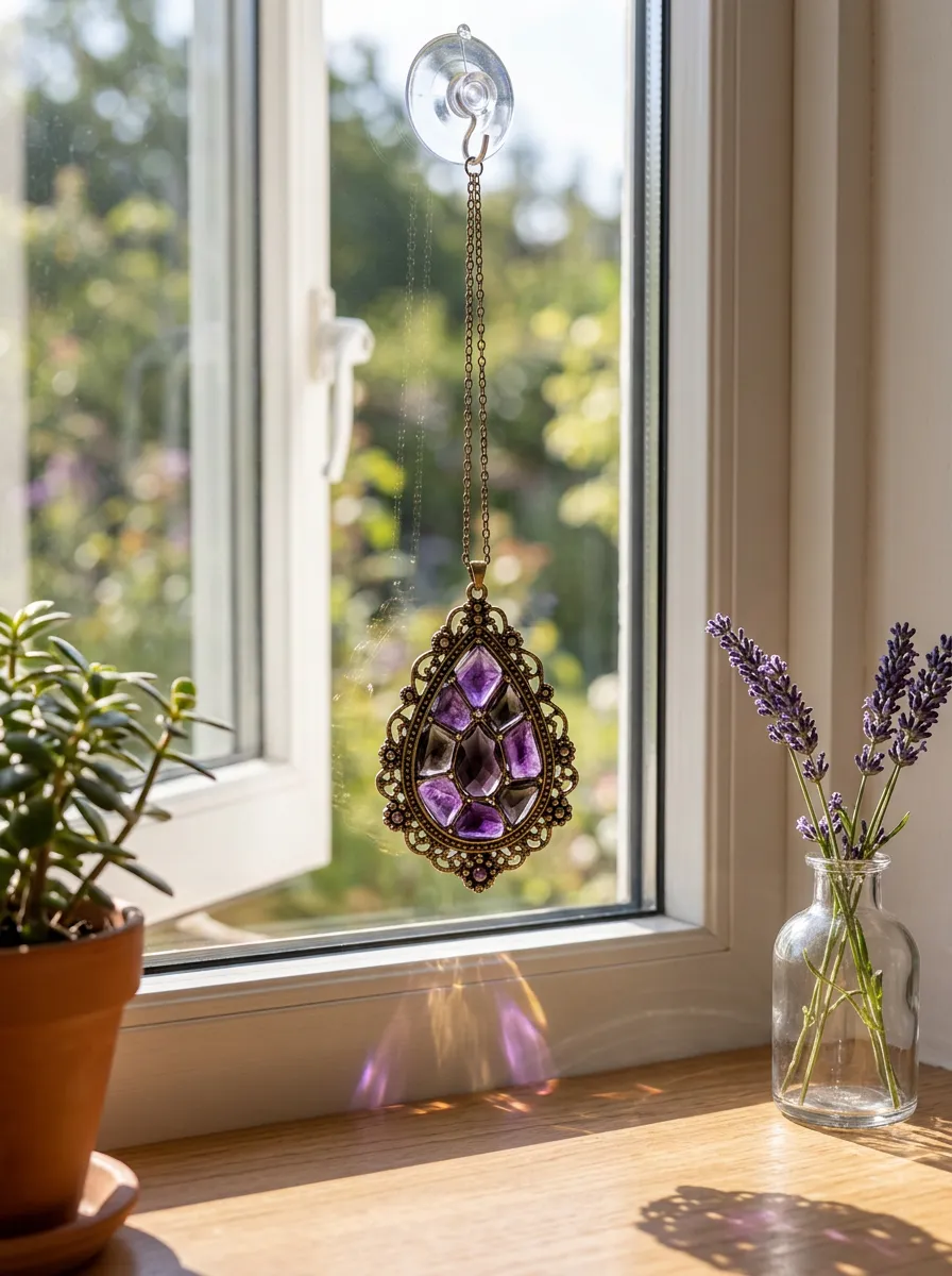 Boho Amethyst Teardrop Crystal Suncatcher