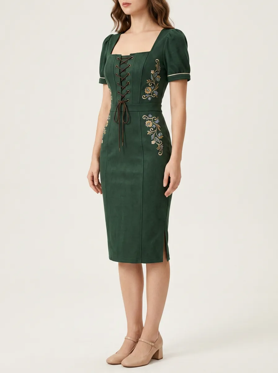 Women's Embroidered Floral Lace-Up Heritage Dress