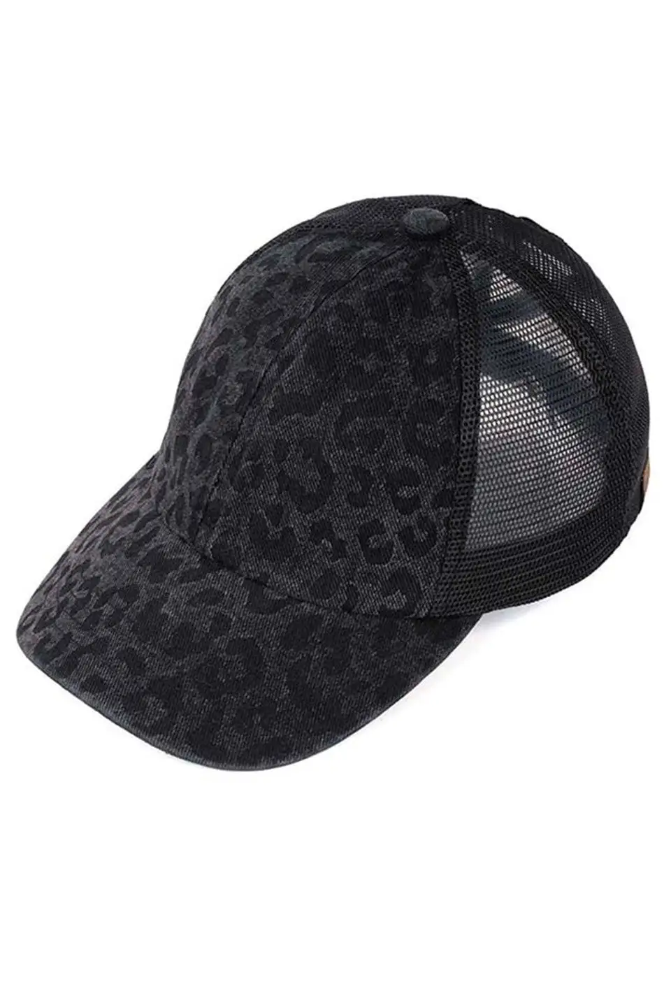 Leopard Pattern Criss Cross Ponytail Baseball Cap