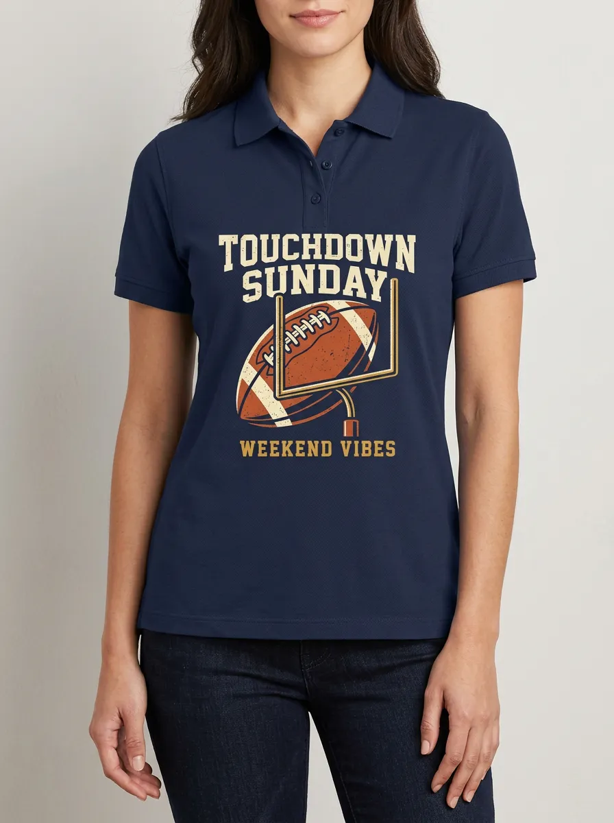 Women's Football Fan Touchdown Sunday Printed Polo Shirt