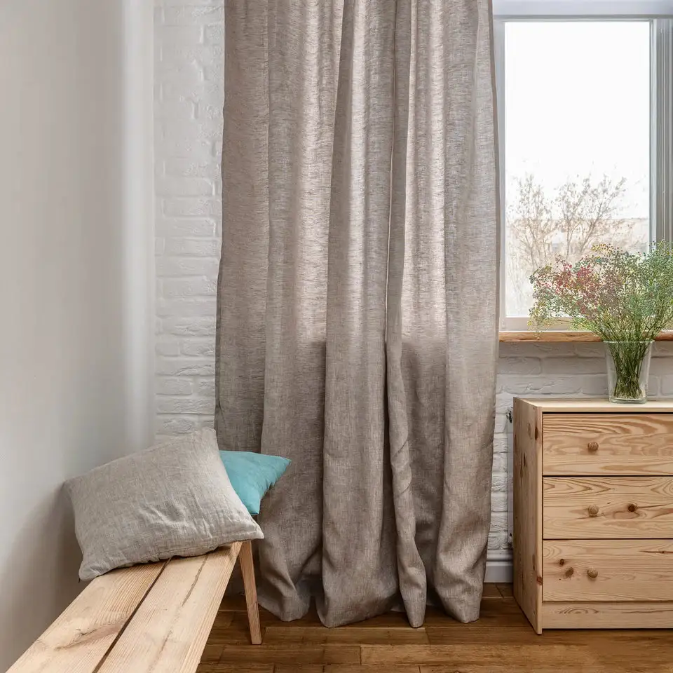 Cotton Lined Back Tab Linen Curtain