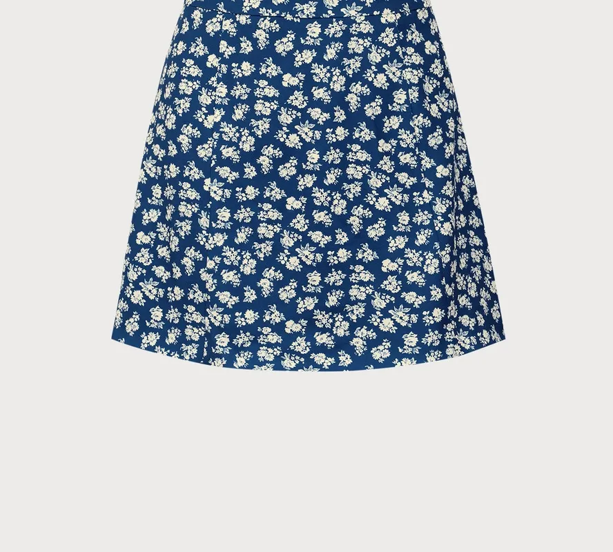Navy Floral A Line Mini Skirt