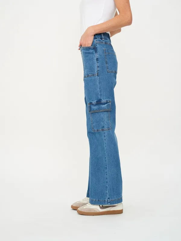 Blue Cotton Blend Pants