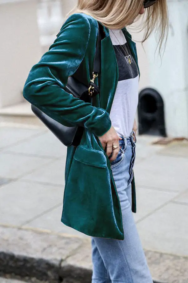 Lapel-Collar Velvet Polyester Tailored Blazer