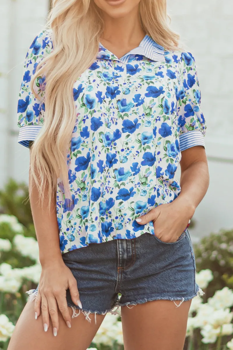 Striped Floral Patchwork Blouse